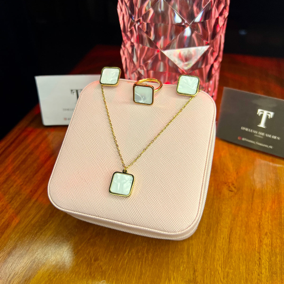 Premium Quality Stainless Steel 18k White Dial Square 3pc Set