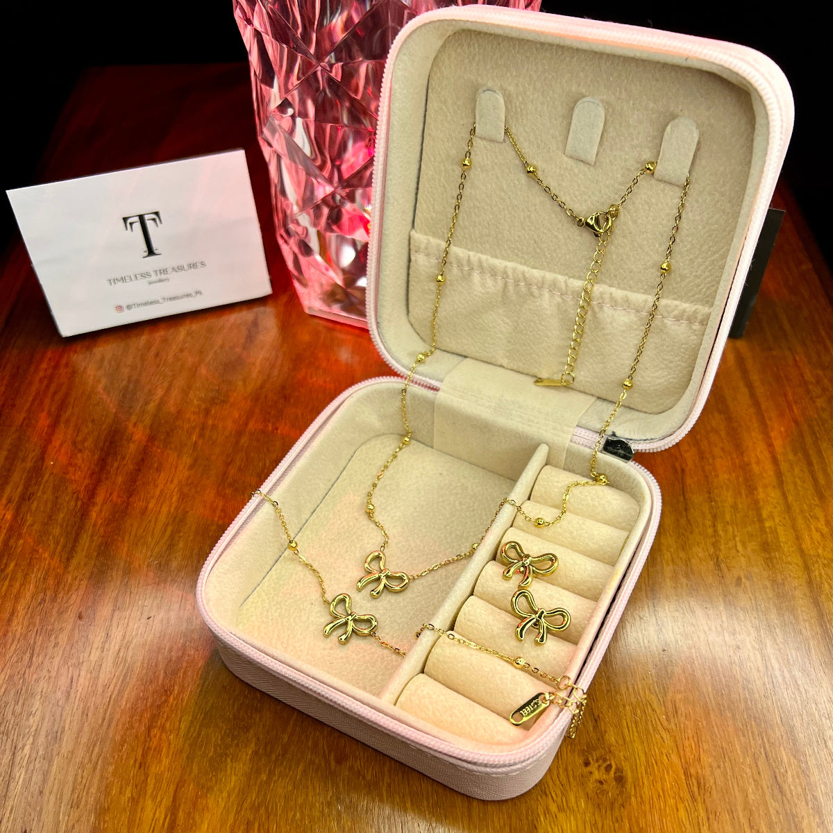 Premium Quality Stainless Steel 18k Bow Design 3pc Set
