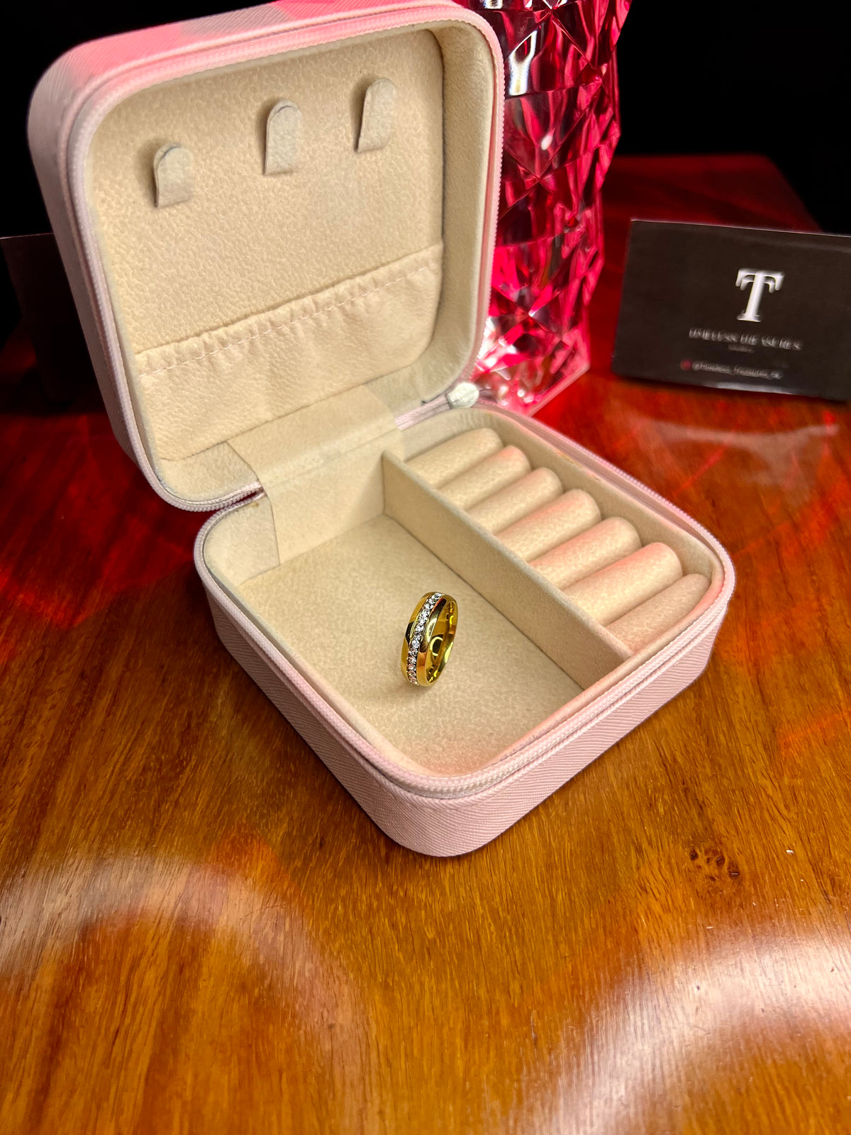 Premium Quality Stainless Steel 18k Crystal Stone Gold Ring