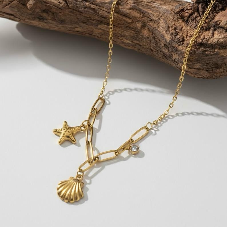 Premium Quality Stainless Steel 18k Sea Charm Gold Necklace