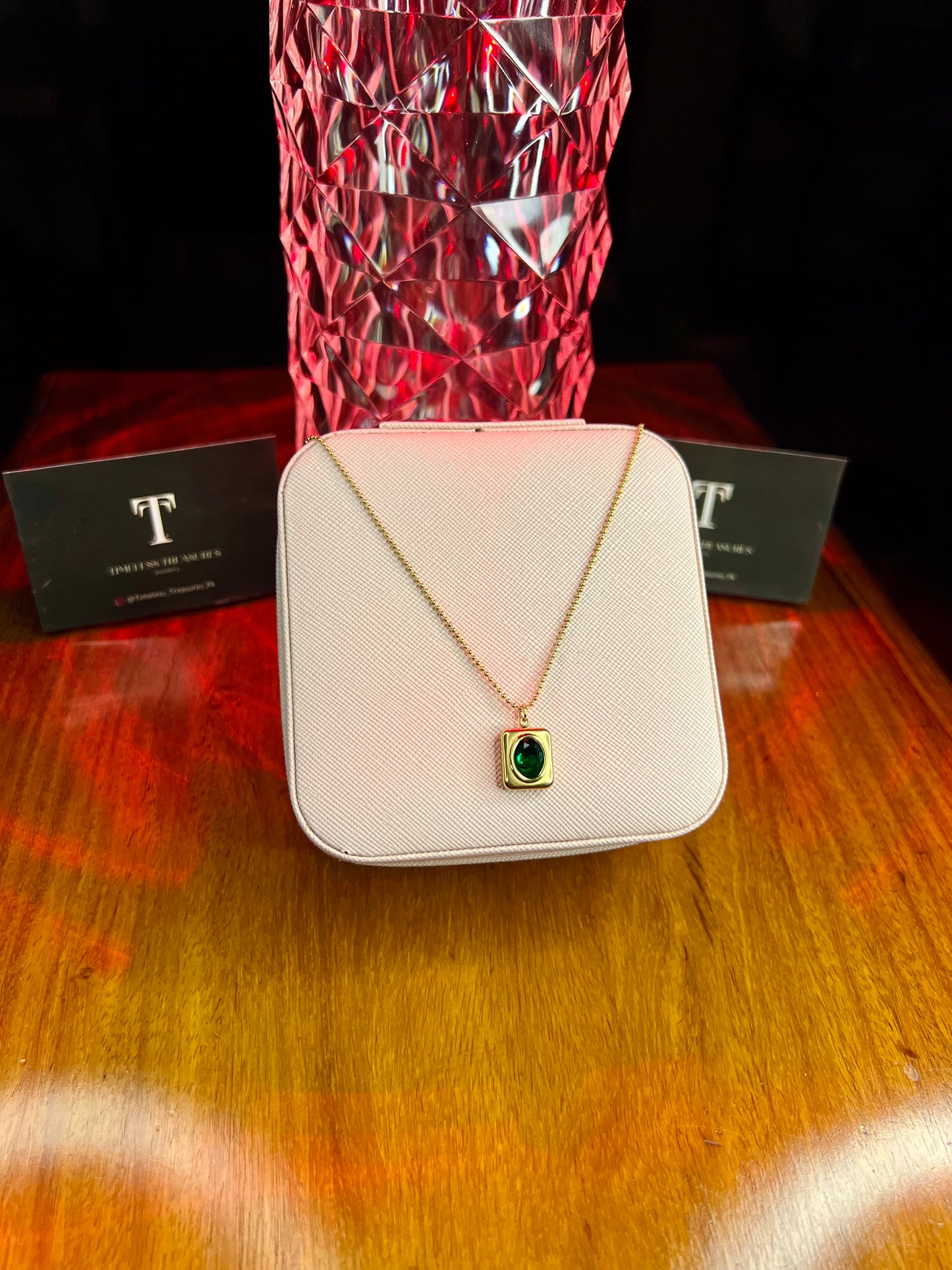Premium Quality Stainless Steel 18k Green Stone Orbit Necklace