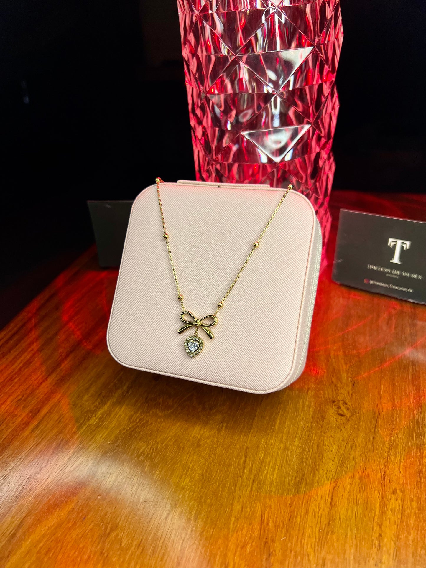 Premium Quality Stainless Steel 18k Starlight Bow Heart Necklace