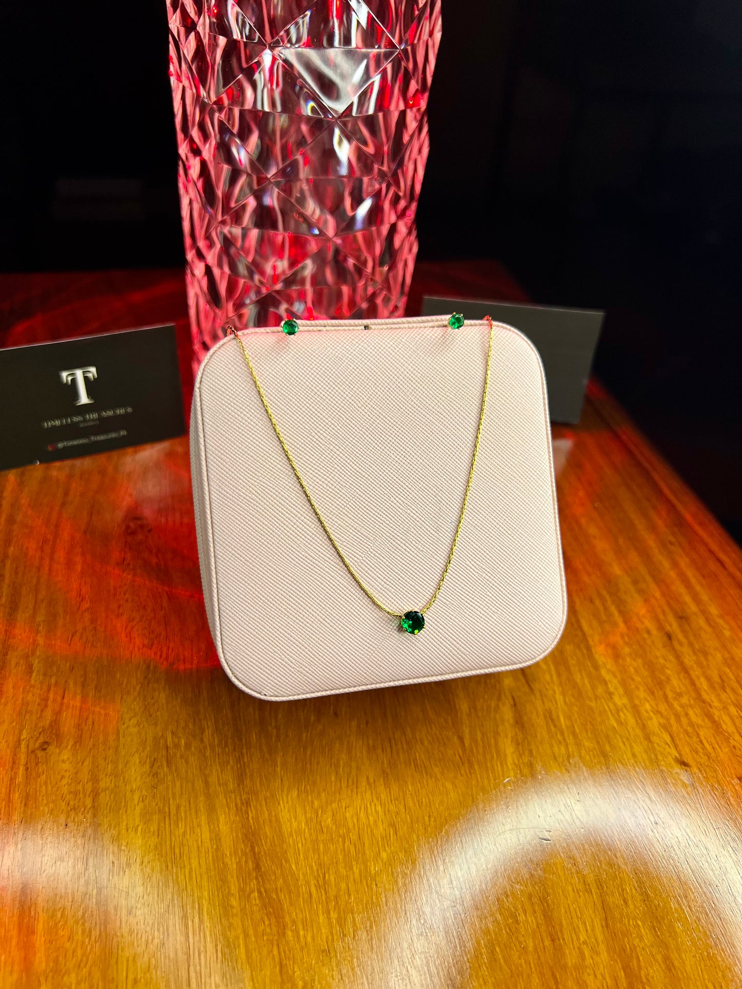 Premium Quality Stainless Steel 18k Green Stone Necklace Earring Set