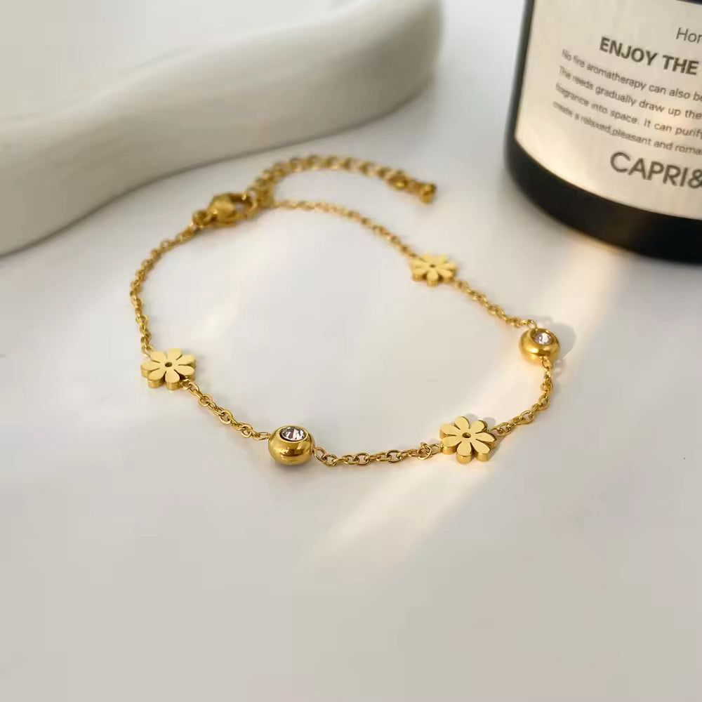 Premium Quality Stainless Steel 18k Golden Fleur Charm Bracelet