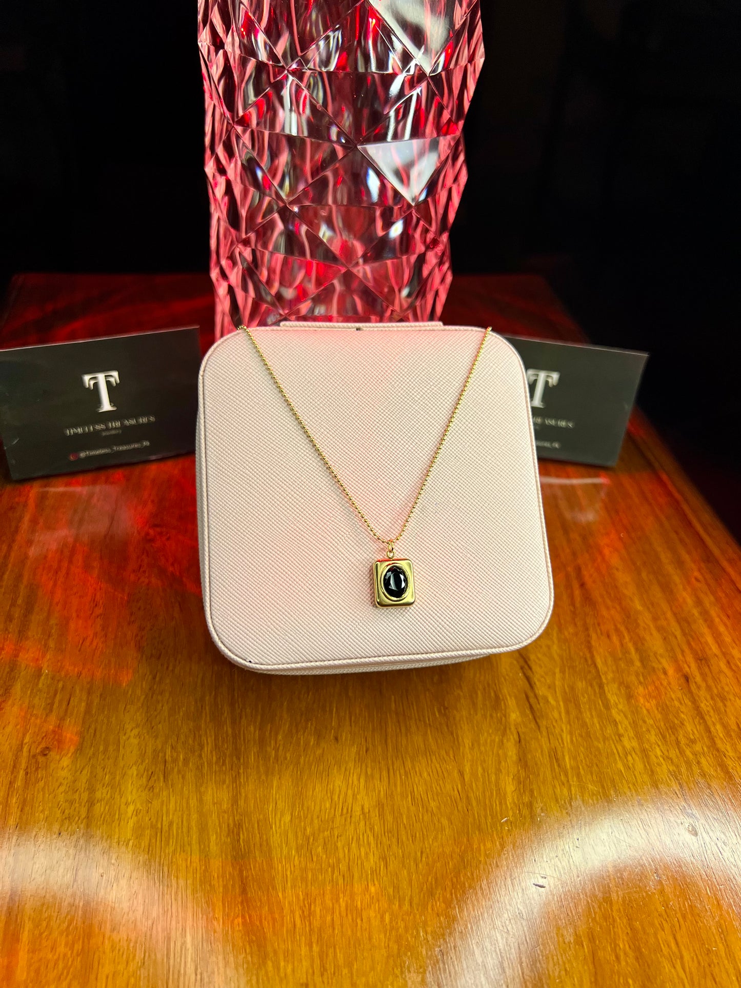 Premium Quality Stainless Steel 18k Black Stone Orbit Necklace