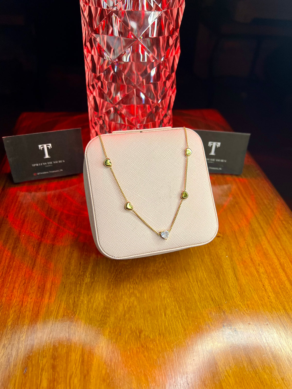 Premium Quality Stainless Steel 18k Golden Stone Heart Chain Necklace