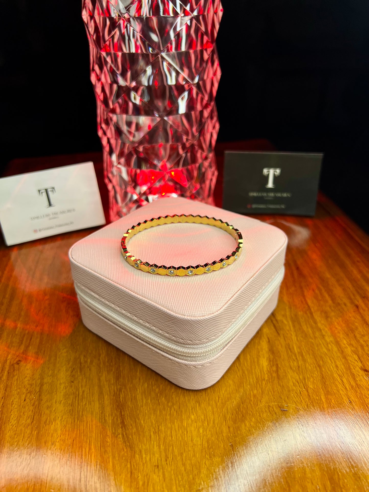Premium Quality Stainless Steel 18k Hexa Lux Stone Cuff