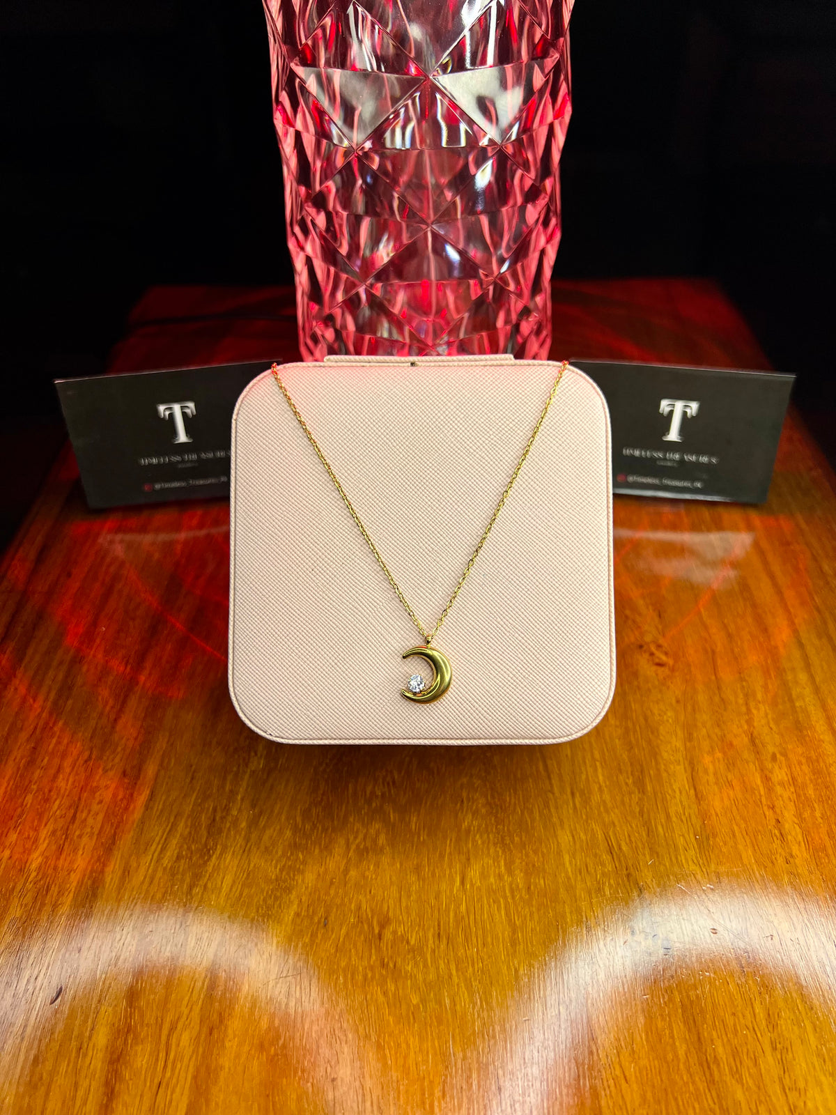 Premium Quality Stainless Steel 18k Moon Star Glow Necklace