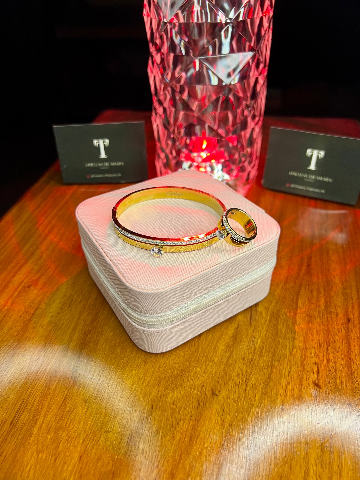 Premium Quality Stainless Steel 18k Cartier Inspired Luxury Handcuff and Ring Set
