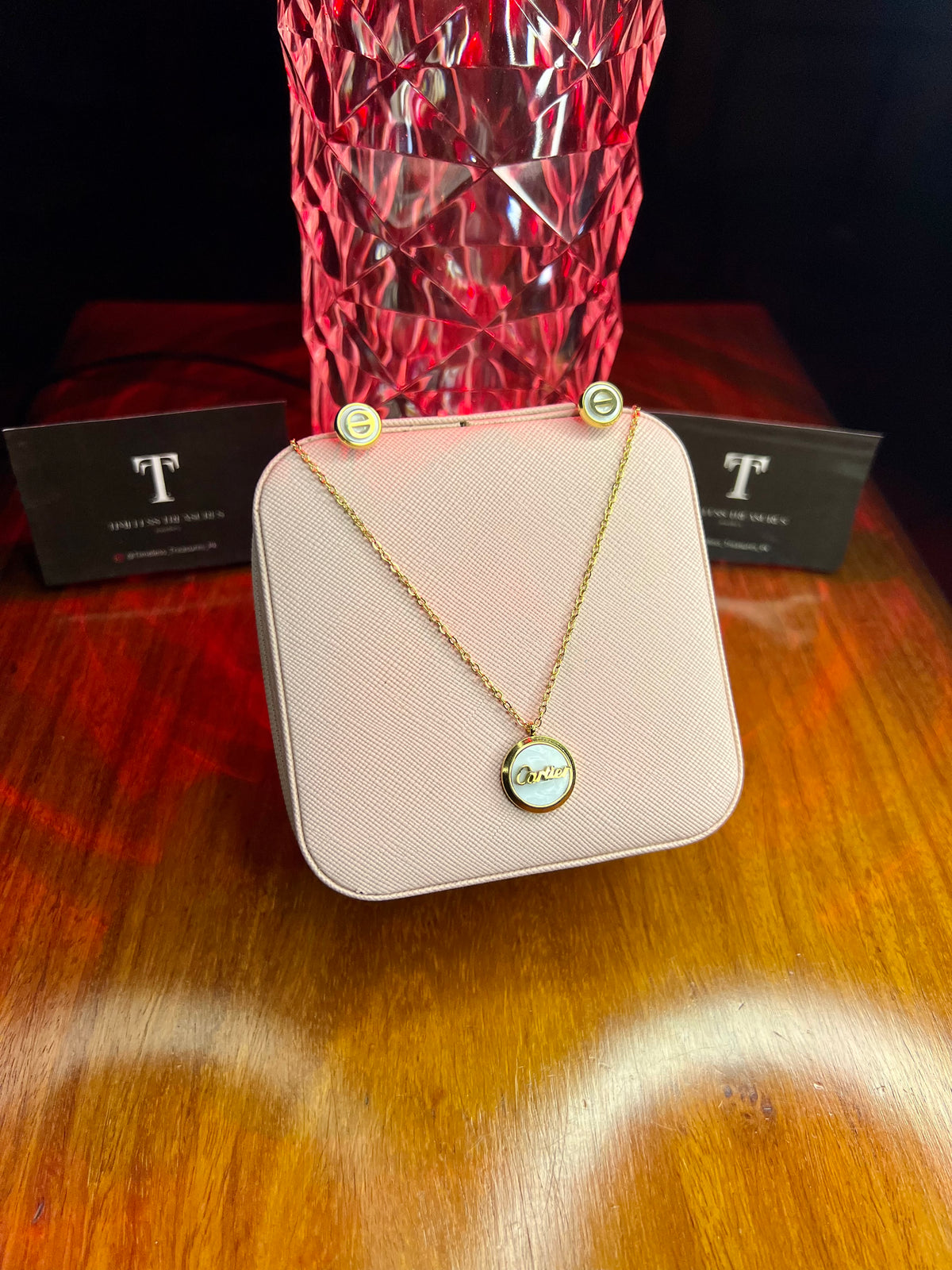 Premium Quality Stainless Steel 18k Cartier Shell Necklace Earring Set