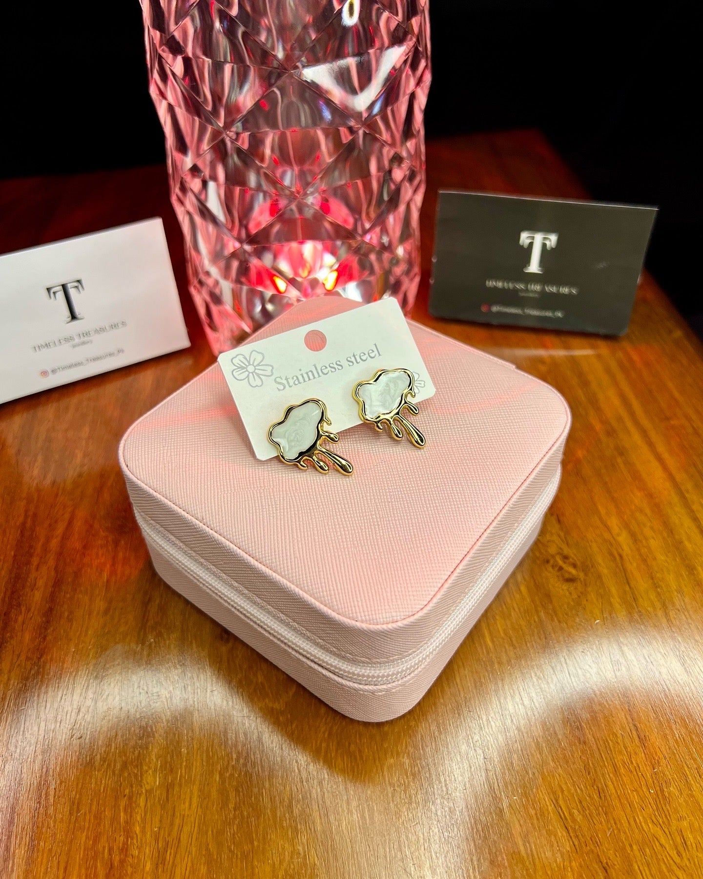 Premium Quality Stainless Steel 18k White Enamel Earrings