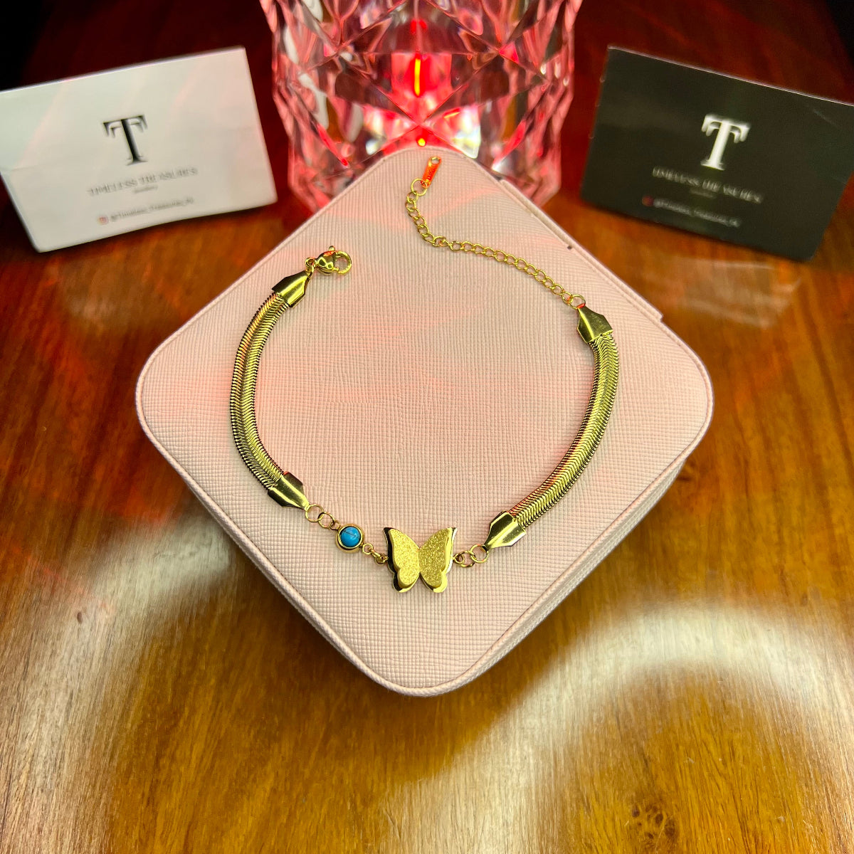 Premium Quality Stainless Steel 18k Butterfly High Quality Snake Chain Bracelet