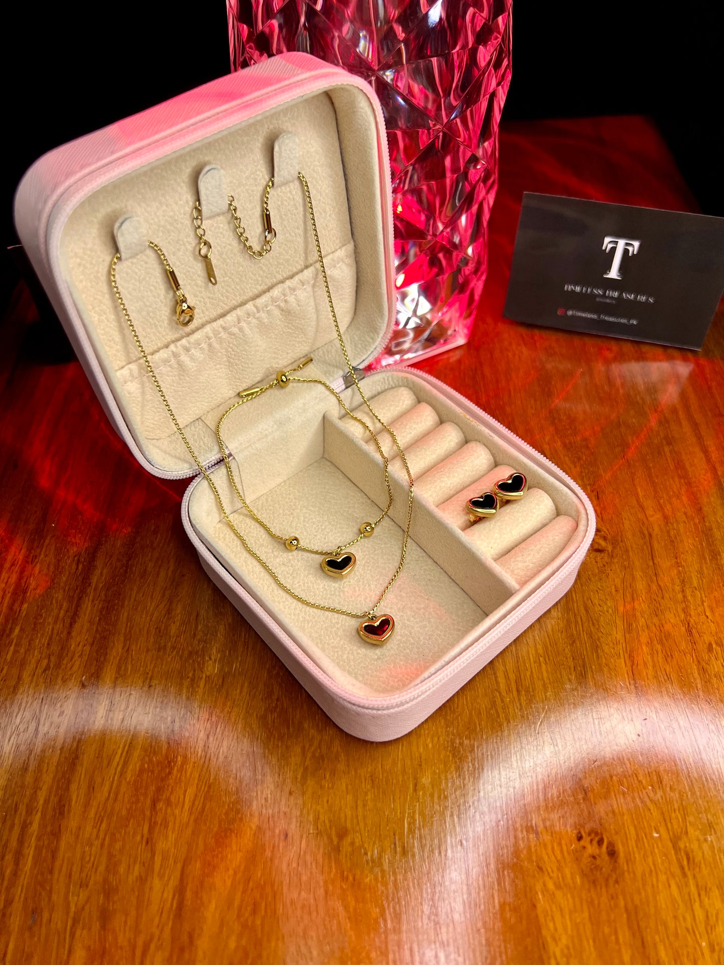 Premium Quality Stainless Steel 18k Black N Gold Heart of Elegance 3pc Set