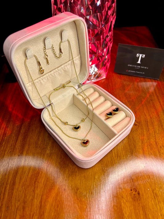 Premium Quality Stainless Steel 18k Black N Gold Heart of Elegance 3pc Set