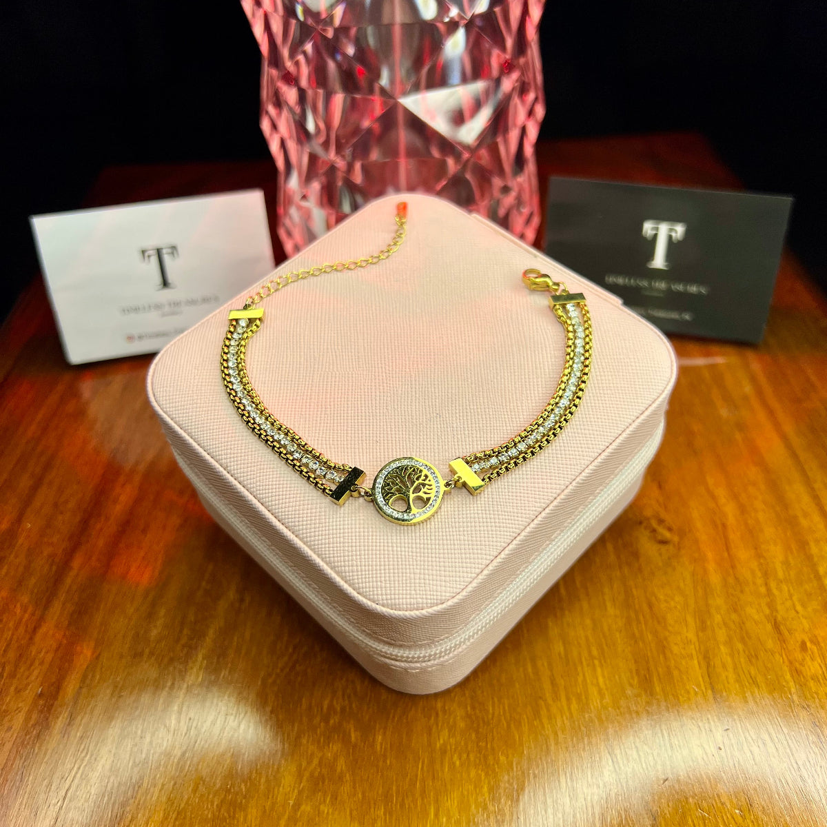 Premium Quality Stainless Steel 18k Zircon Triple Layer Bracelet