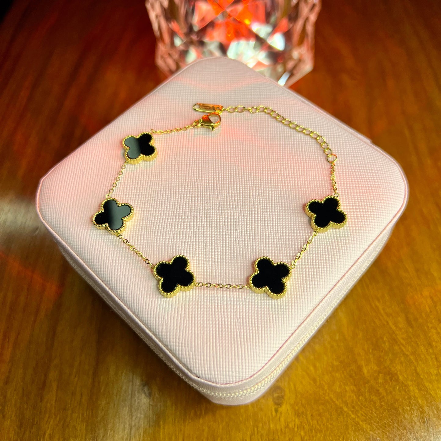 Premium Quality Stainless Steel 18k Black Clover 5 Motifs Bracelet