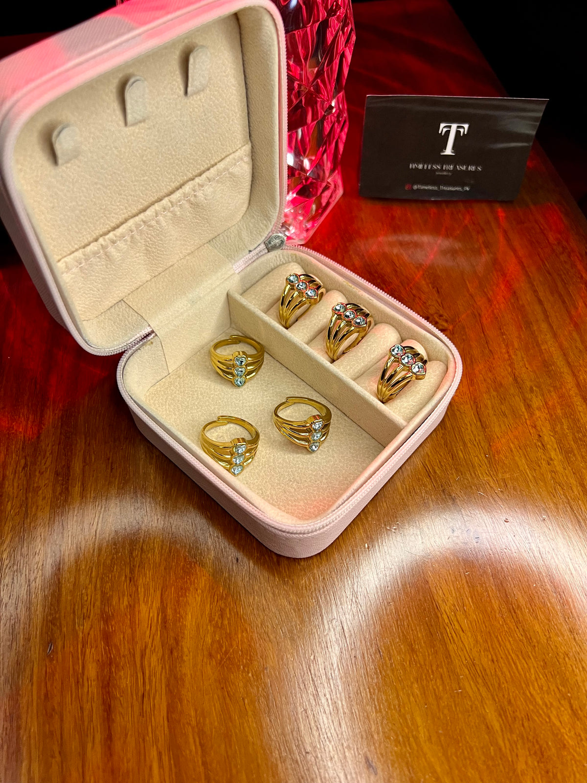 Premium Quality Stainless Steel 18k Ruby Romance Stone Ring