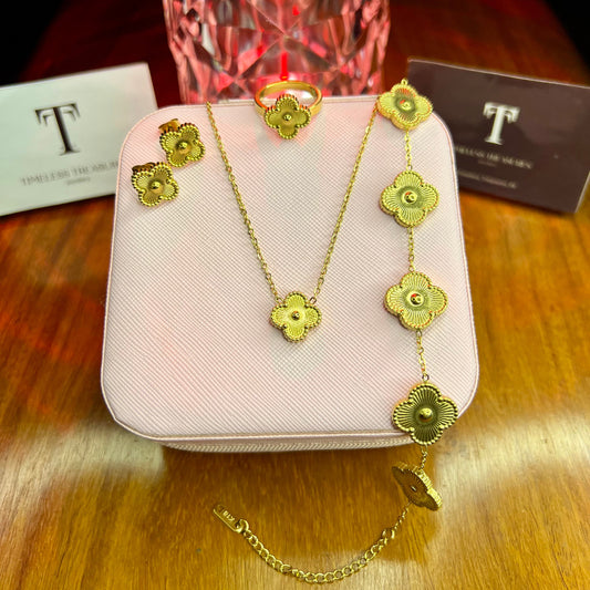 Premium Quality Stainless Steel 18k Golden Clover 4pc Set