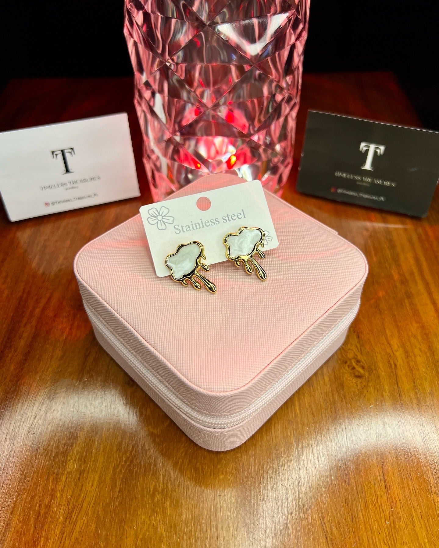 Premium Quality Stainless Steel 18k White Enamel Earrings