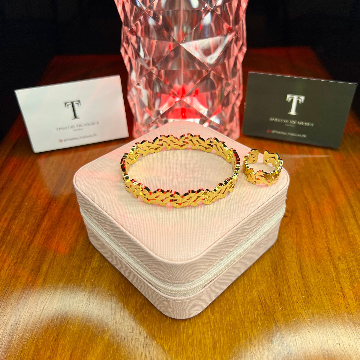 Premium Quality Stainless Steel 18k Branco Handcuff and Ring Set