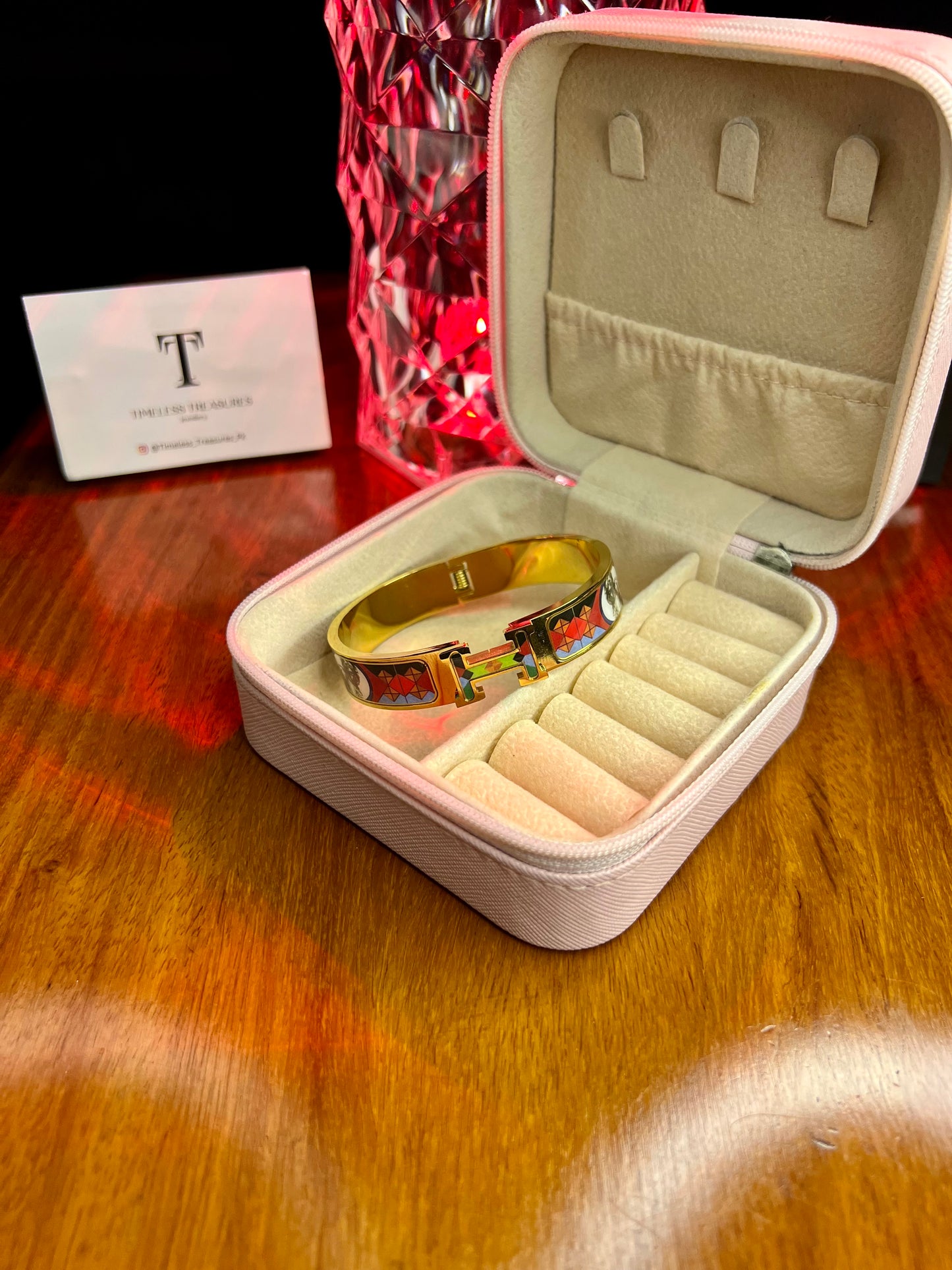 Premium Quality Stainless Steel 18k Prism Royal H Bangle - Red