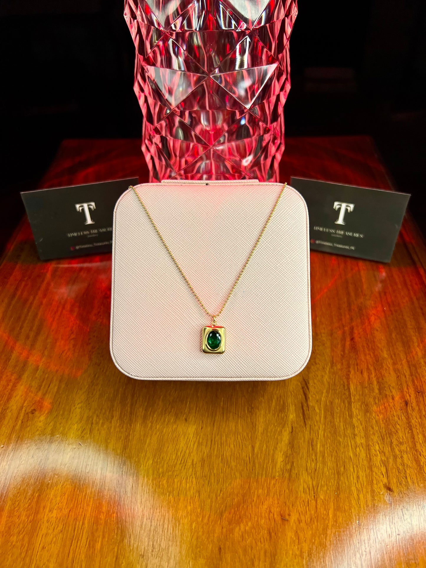 Premium Quality Stainless Steel 18k Green Stone Orbit Necklace