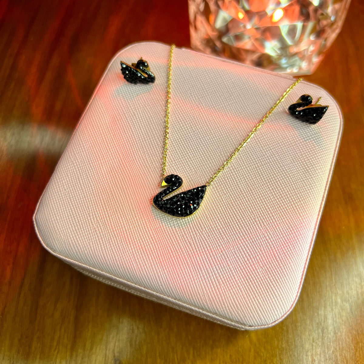 Premium Quality Stainless Steel 18k Black Swan Necklace Earring Set