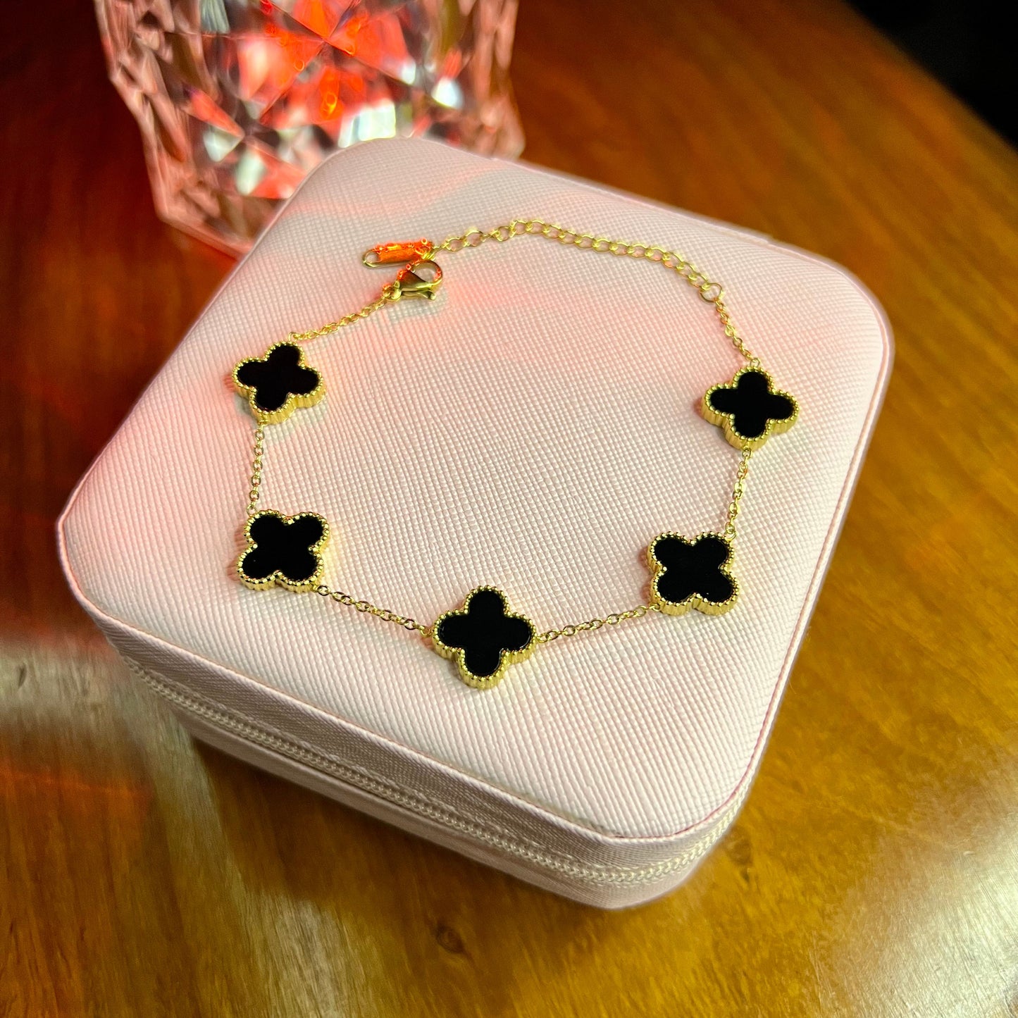 Premium Quality Stainless Steel 18k Black Clover 5 Motifs Bracelet