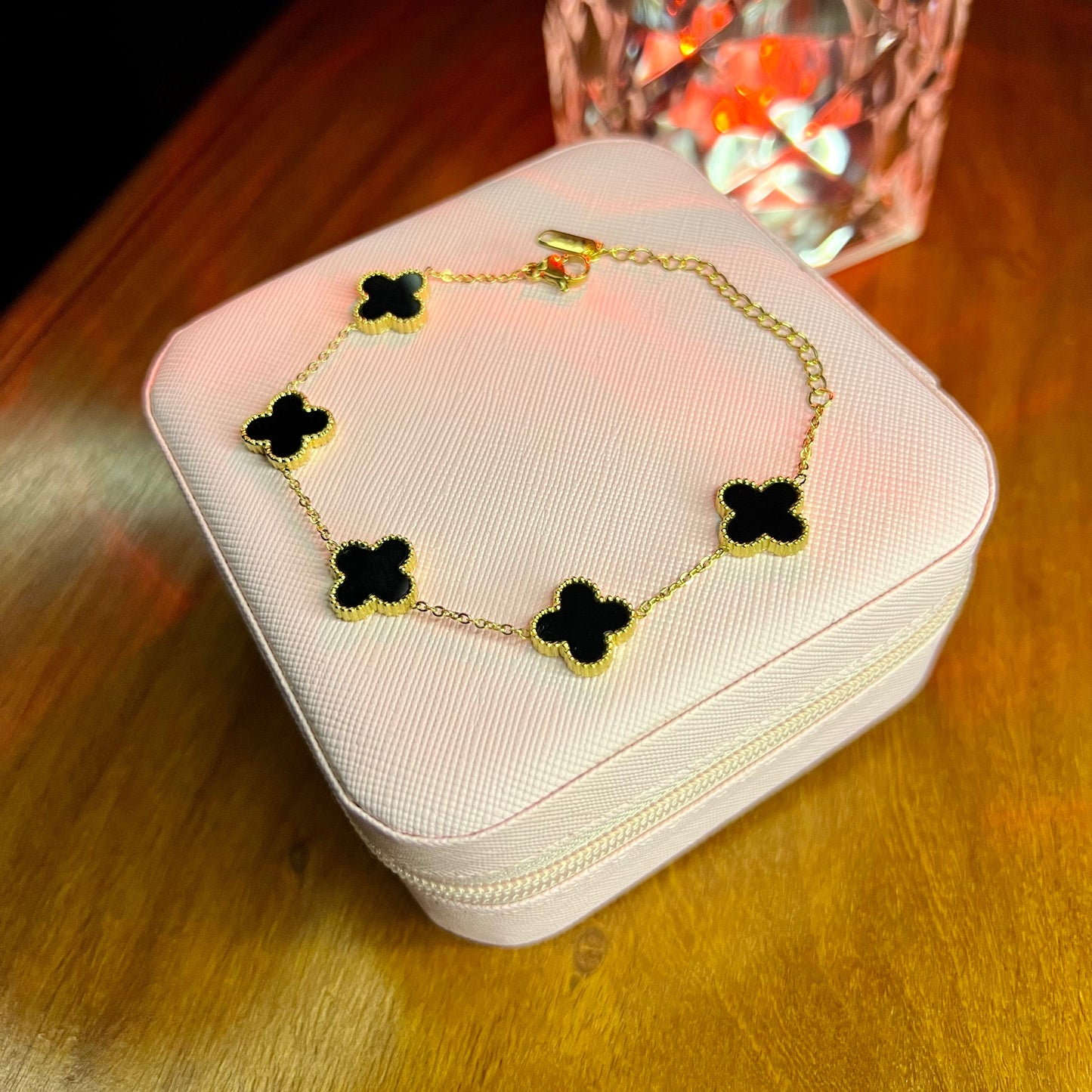 Premium Quality Stainless Steel 18k Black Clover 5 Motifs Bracelet