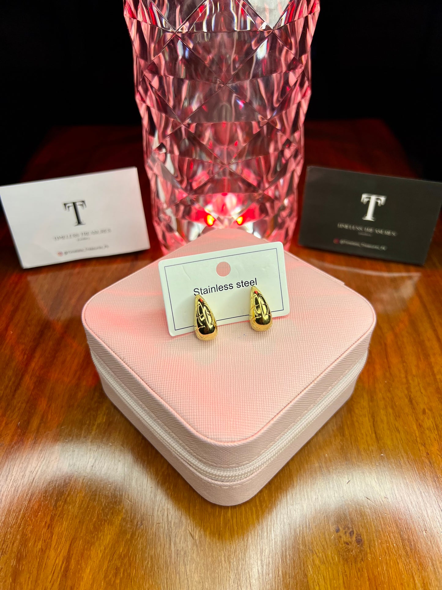 Premium Quality Stainless Steel 18k Textured Drop Gold EarStuds
