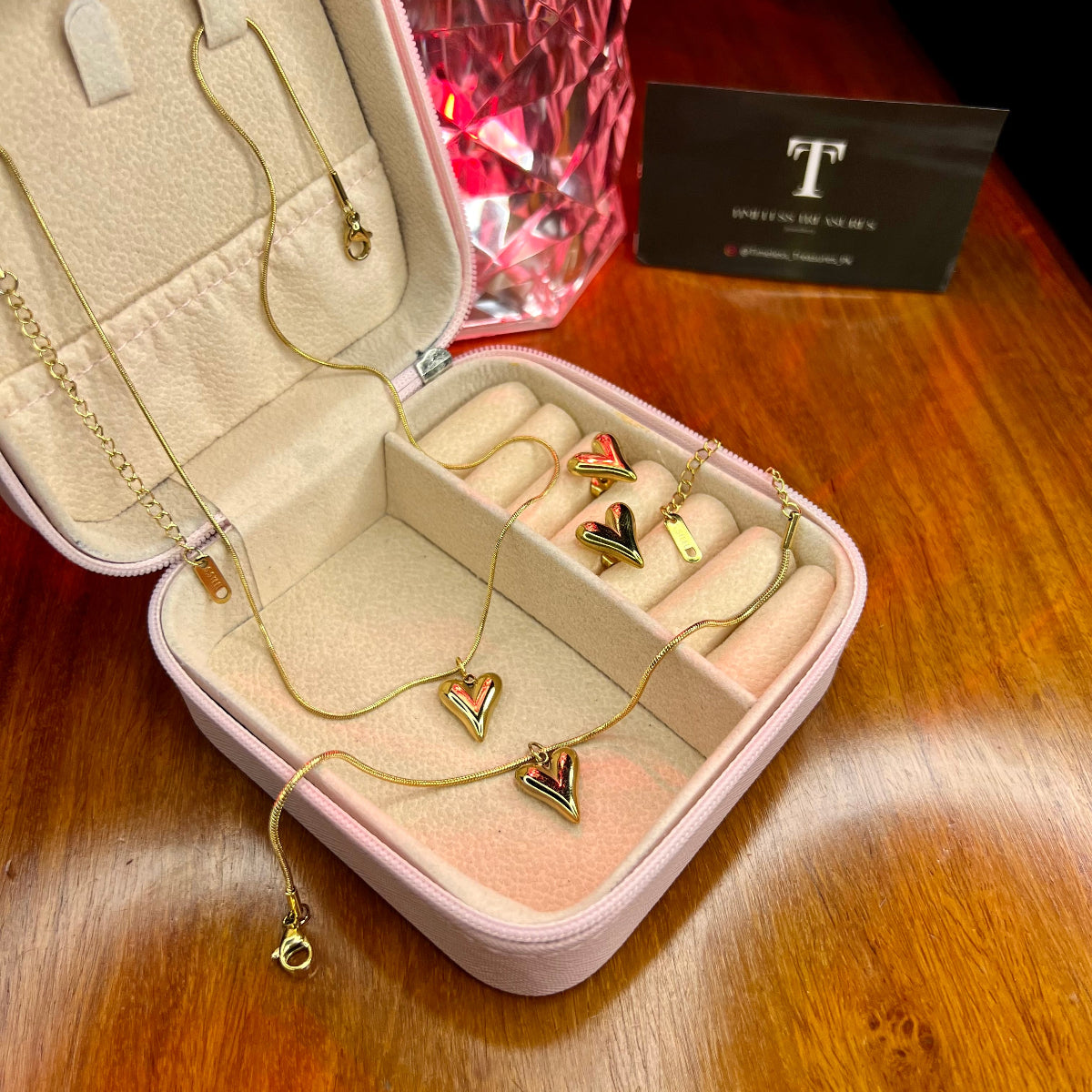 Premium Quality Stainless Steel 18k Golden Heart Luxury 3pc Set