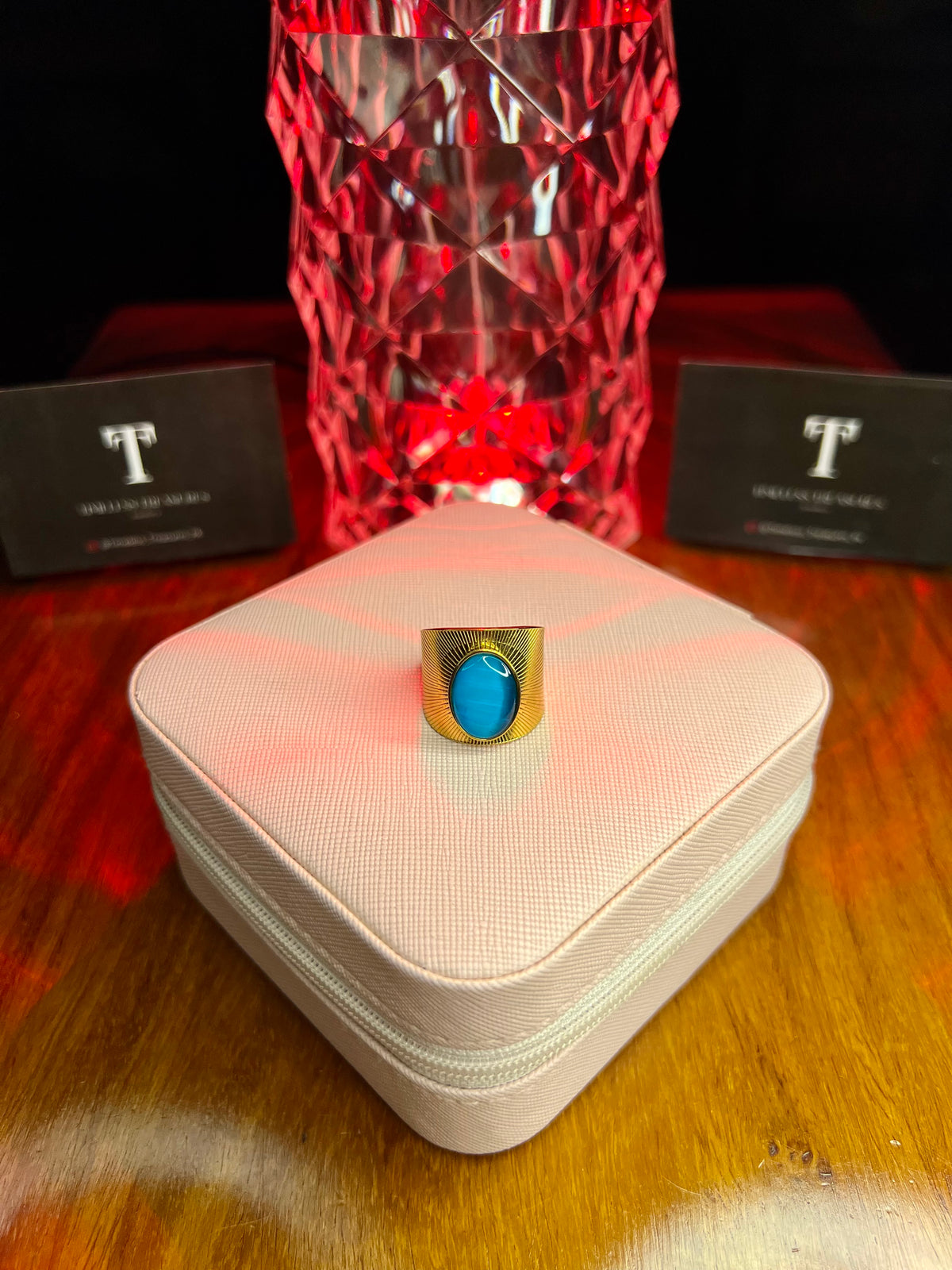 Premium Quality Stainless Steel 18k Royal Turquoise Gold Statement Ring