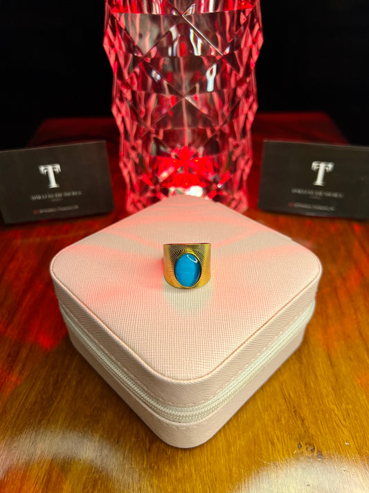 Premium Quality Stainless Steel 18k Royal Turquoise Gold Statement Ring