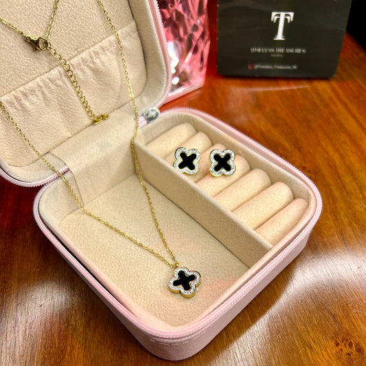 Premium Quality Stainless Steel 18k Luxury Clover Necklace Earring Set