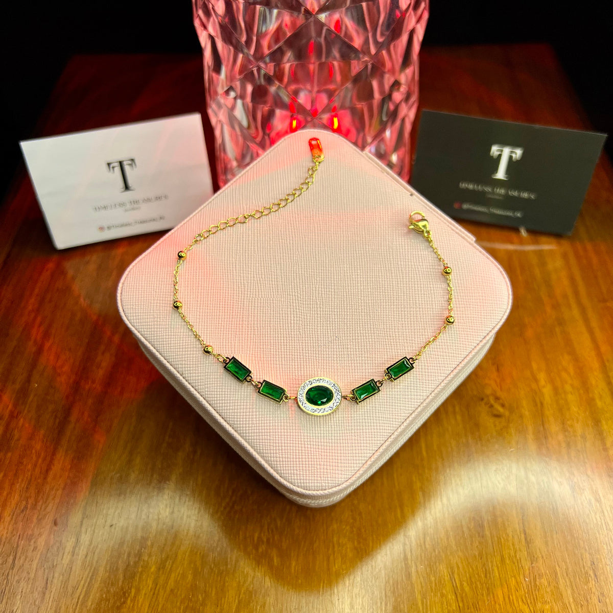 Premium Quality Stainless Steel 18k Green Stone Luxury Bracelet