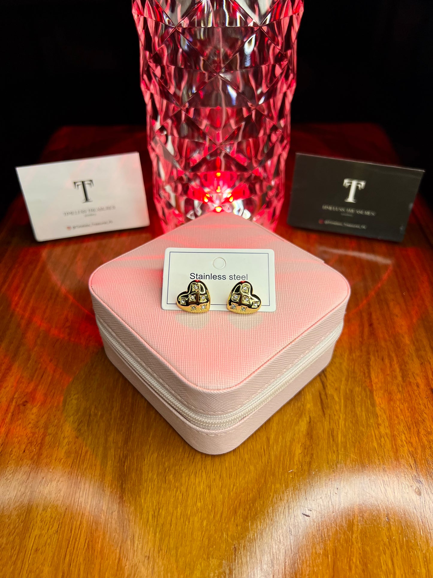 Premium Quality Stainless Steel 18k Sparkling Heart Studs