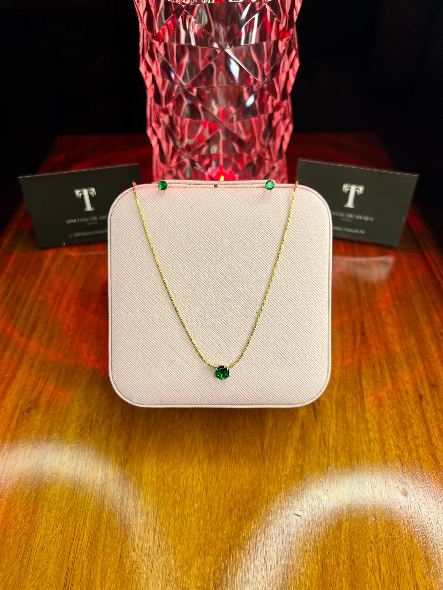 Premium Quality Stainless Steel 18k Green Stone Necklace Earring Set