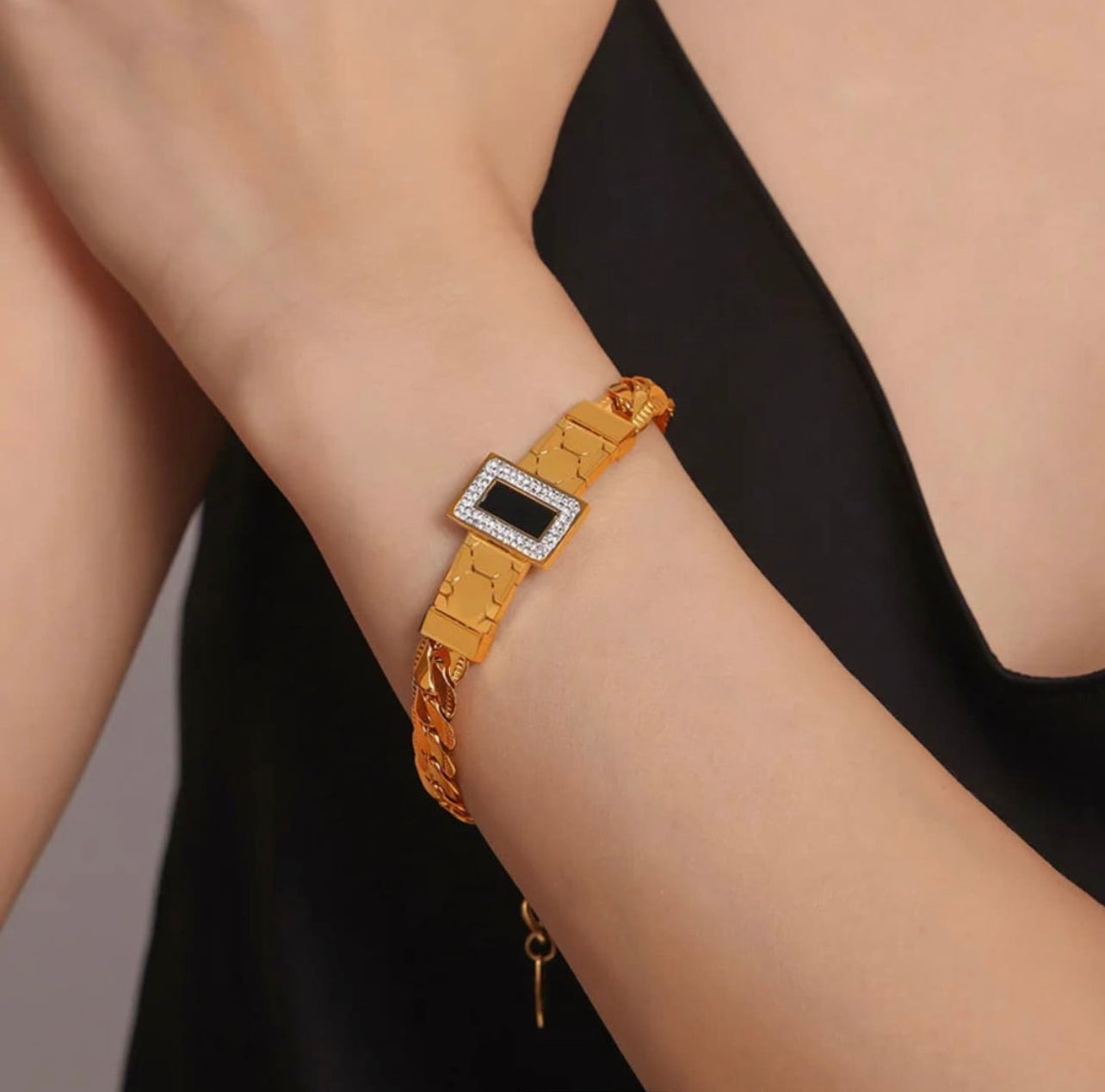 Premium Quality Stainless Steel 18k Black Tag Hexagon Bracelet