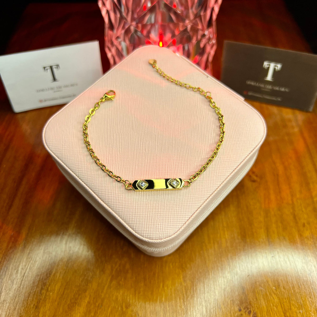 Premium Quality Stainless Steel 18k Gold Stone Bracelet