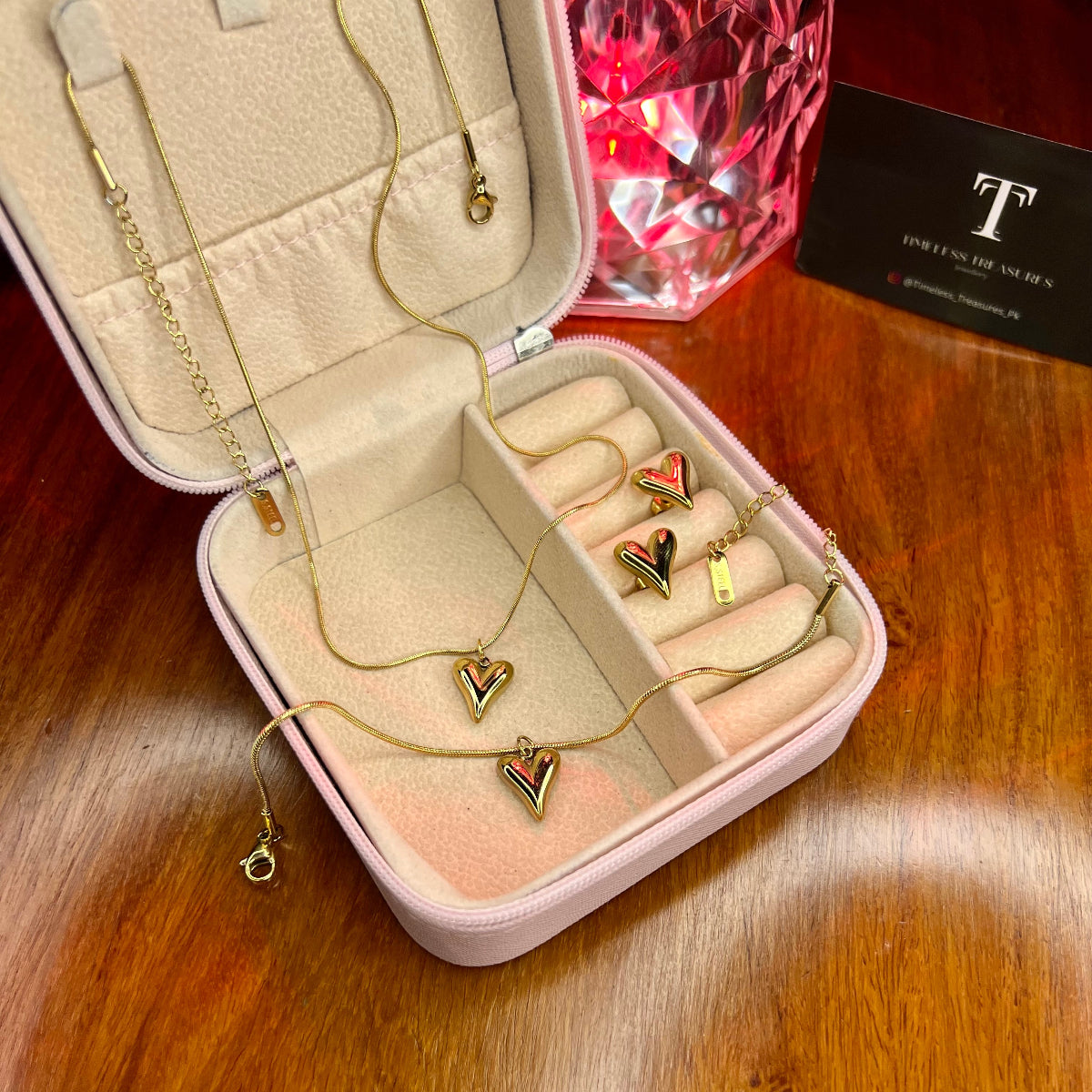 Premium Quality Stainless Steel 18k Golden Heart Luxury 3pc Set