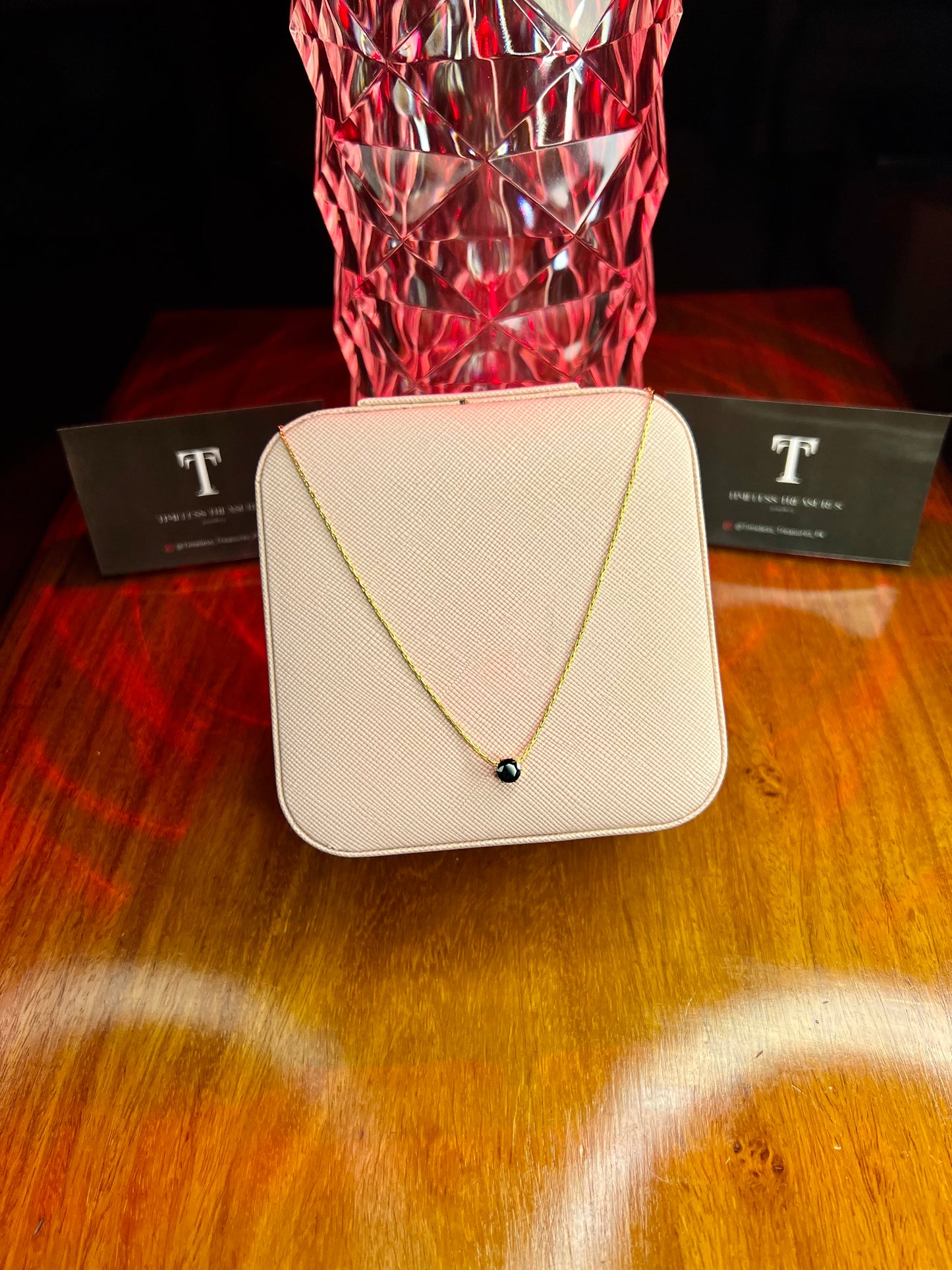 Premium Quality Stainless Steel 18k Black Stone Diamond Cut Necklace