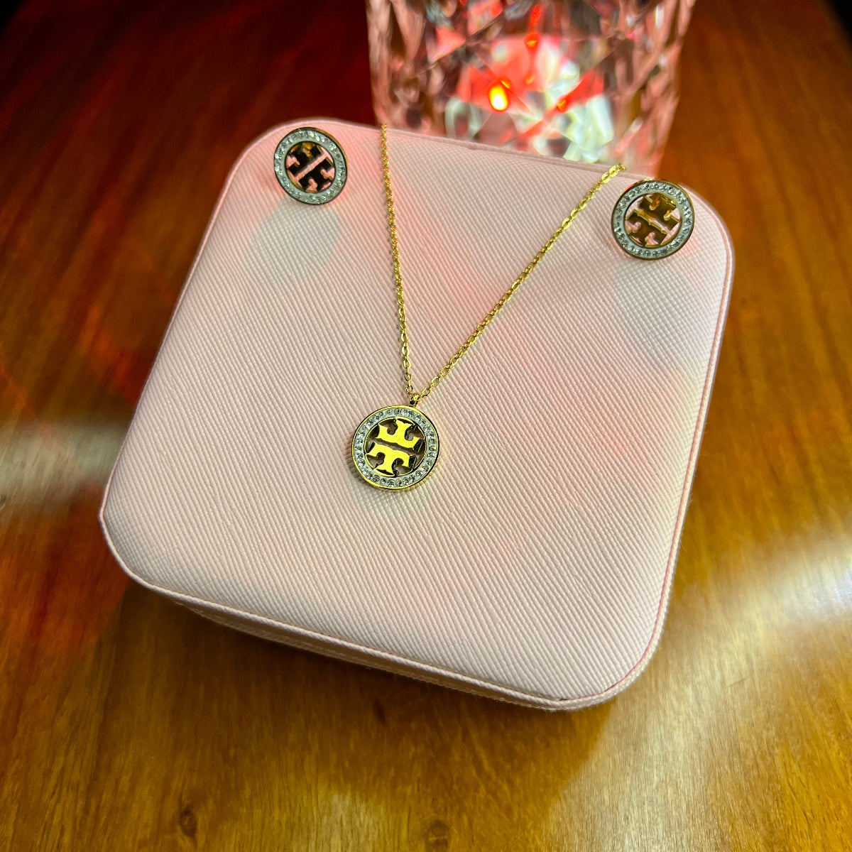 Premium Quality Stainless Steel 18k Tory Necklace Earring Set