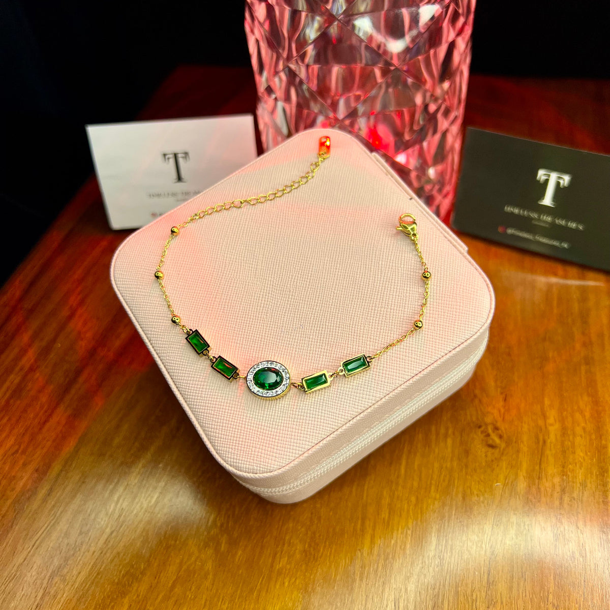 Premium Quality Stainless Steel 18k Green Stone Luxury Bracelet