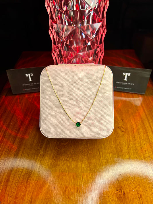 Premium Quality Stainless Steel 18k Green Stone Diamond Cut Necklace