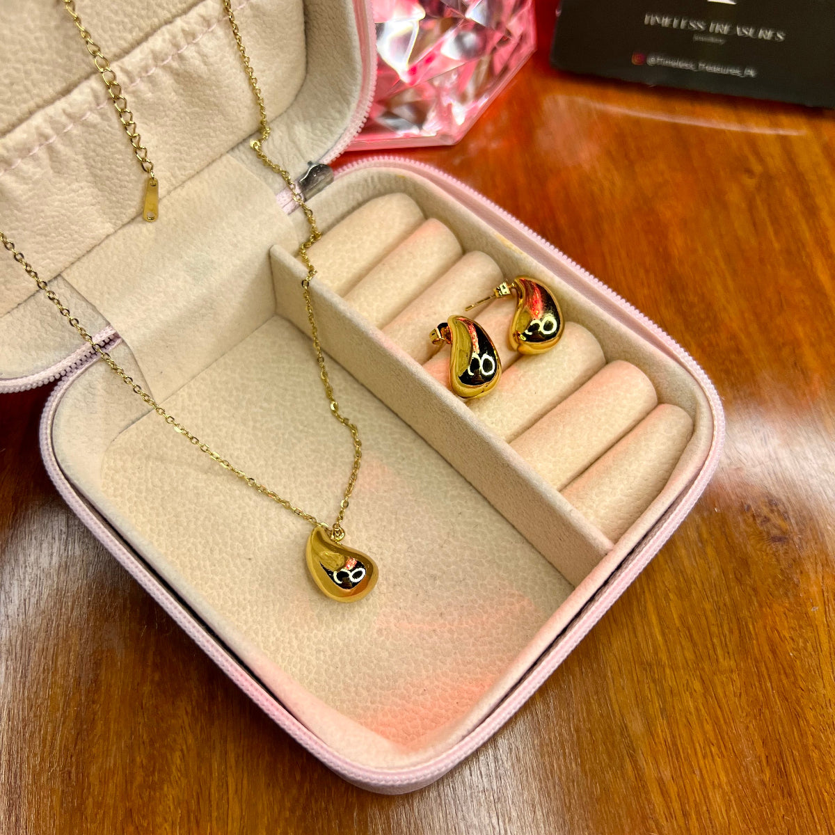 Premium Quality Stainless Steel 18k Drop Necklace Earring Set