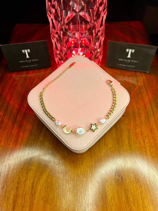 Premium Quality Stainless Steel 18k Pearl Star Chain Bracelet