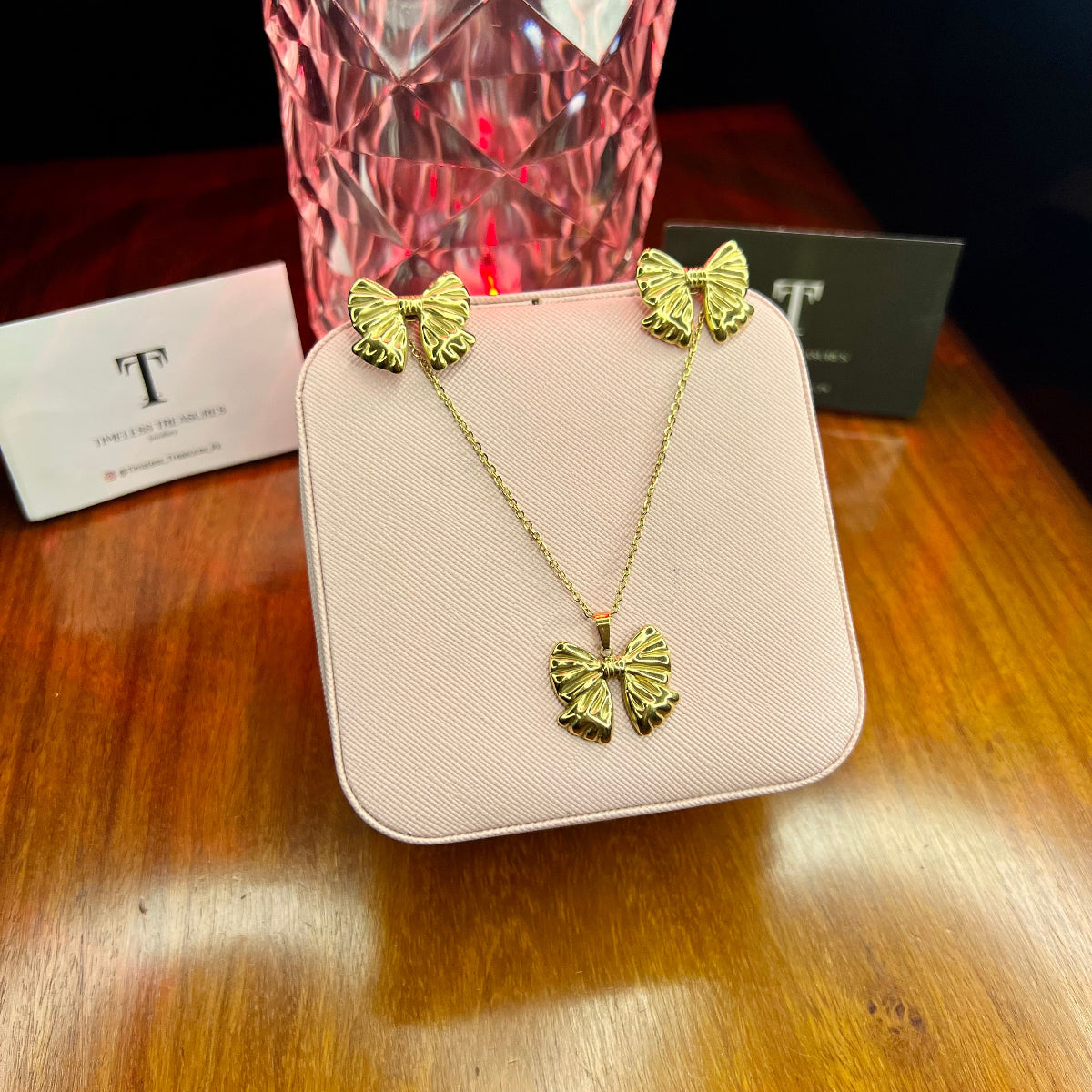 Premium Quality Stainless Steel 18k 🎀 Bow Necklace Earring Set
