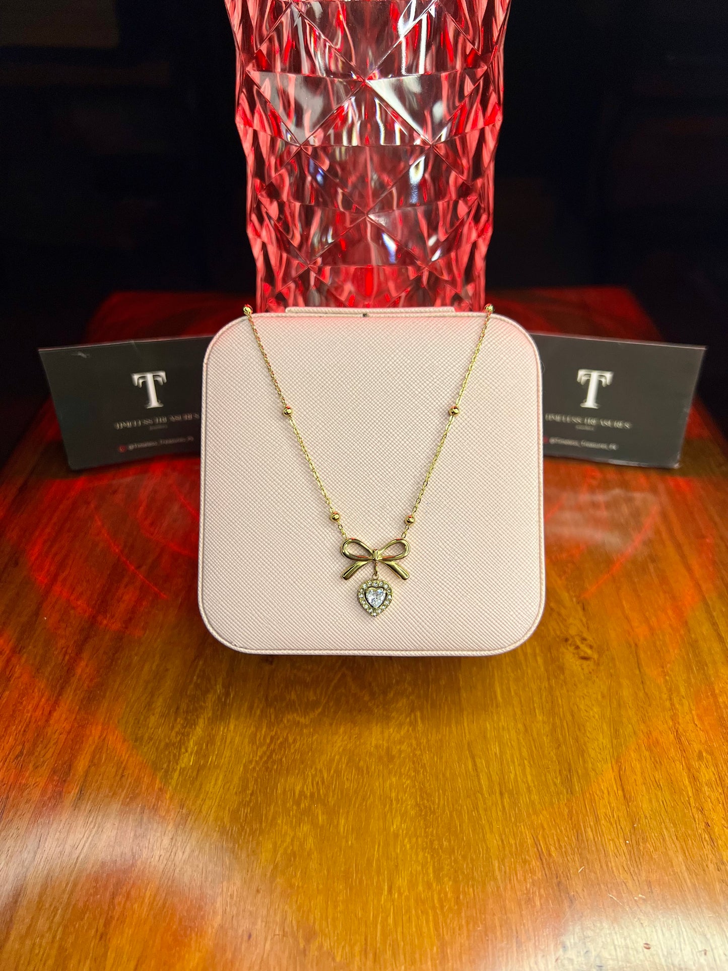Premium Quality Stainless Steel 18k Starlight Bow Heart Necklace