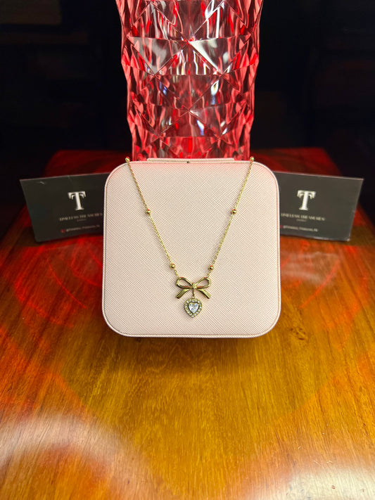 Premium Quality Stainless Steel 18k Starlight Bow Heart Necklace