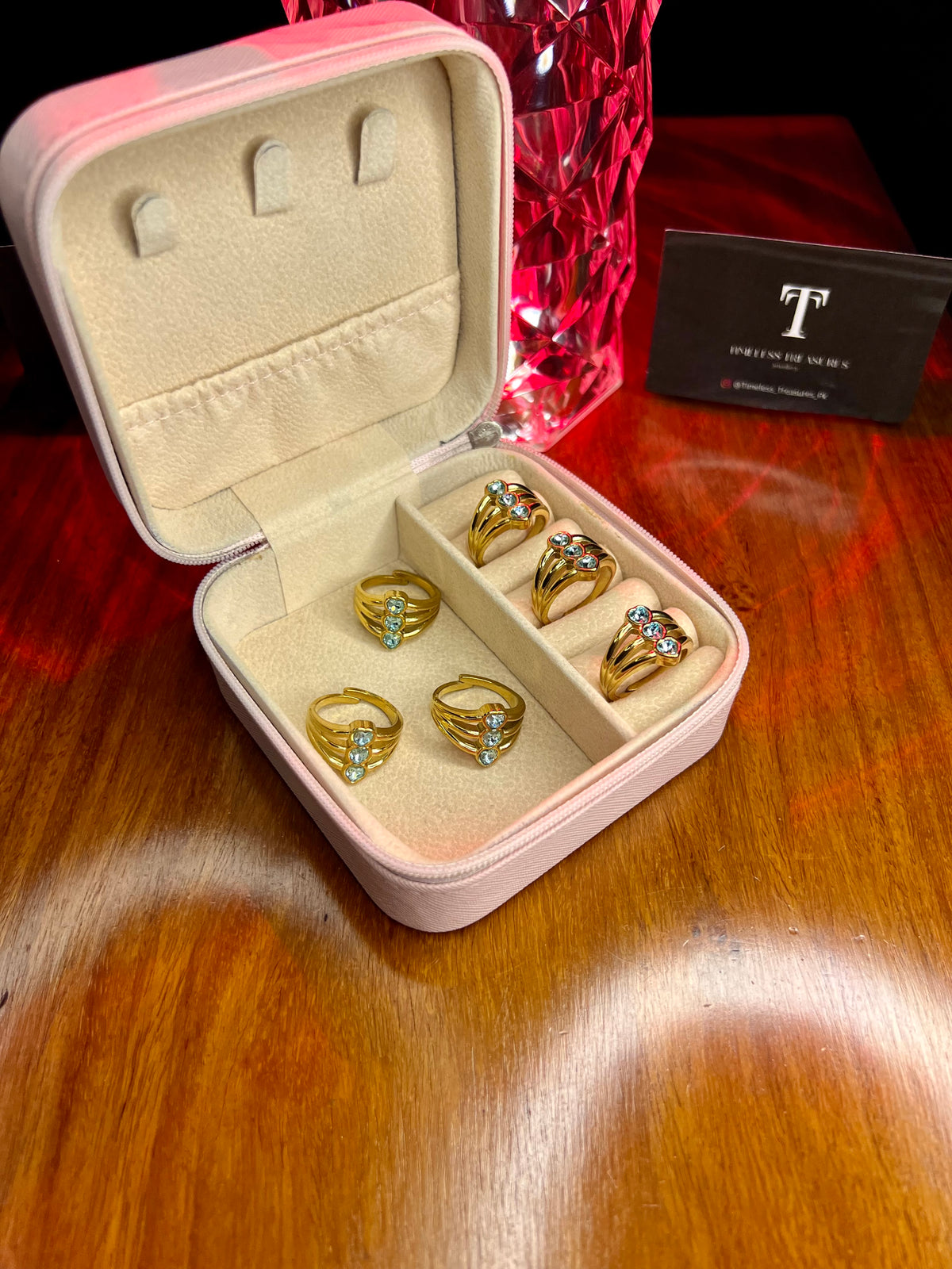 Premium Quality Stainless Steel 18k Ruby Romance Stone Ring
